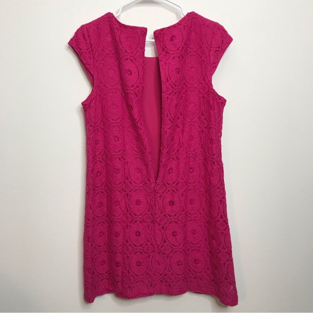 Sandra Darren Fuchsia Pink Lace Embellished Dress Sz 8P - Picture 6 of 11